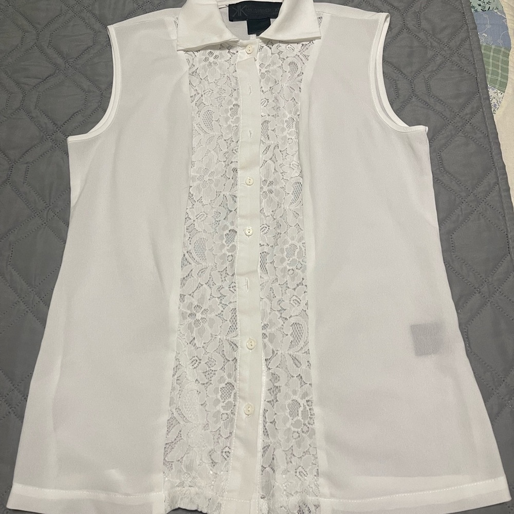 Kardashian Kollection White Lace Button Down Shirt